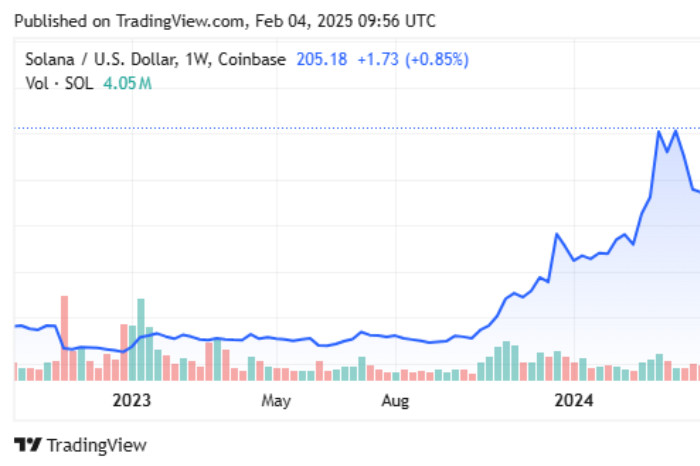 Koin Solana Melonjak Kembali di Atas $200 Setelah Flash Crash (Sumber:Ragamutama.com)